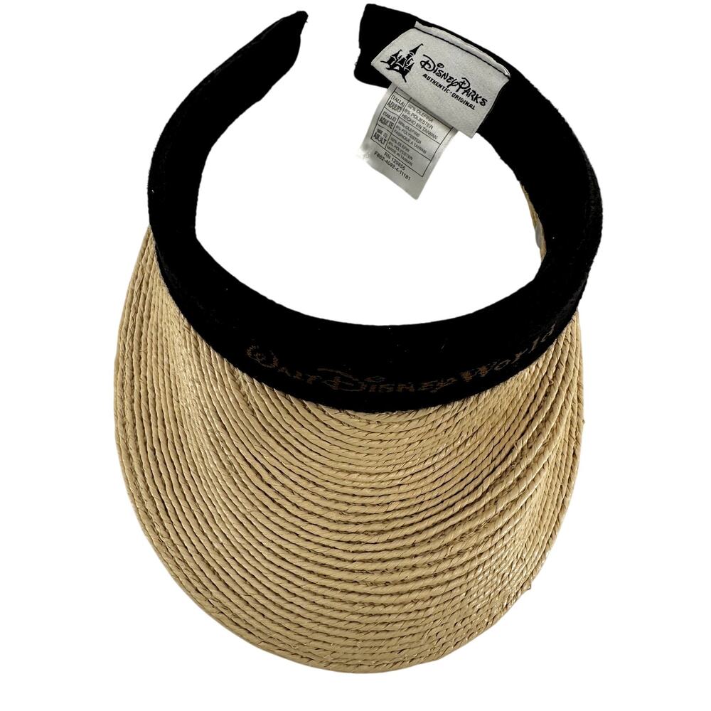 Disney Parks Walt Disney World Straw Sun Visor Hat Braid Black Beige One Size